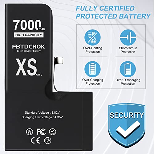 Fbtdchok [7000Mah Upgraded Replacement Battery Compatible With Iphone Xs, [New Version] Ultra High Capacity 0 Cycle A+ Battery Replacement For Iphone Xs, With Complete Repair Tool Kit #TOP4