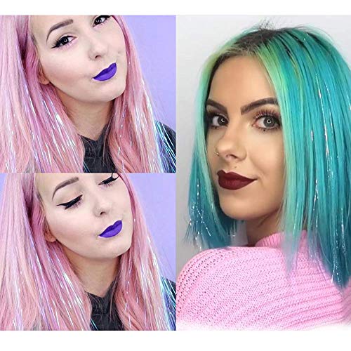 2700 Pieces Hair Tinsel Strands Kit 12 Colors Glitter Hair Extensions with Tool Sparkling Shiny Hair Tinsel Kit (40 inches)