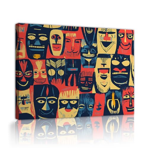 Toile art mural visages africains pour grand salon esthétique ethnique 45x60
