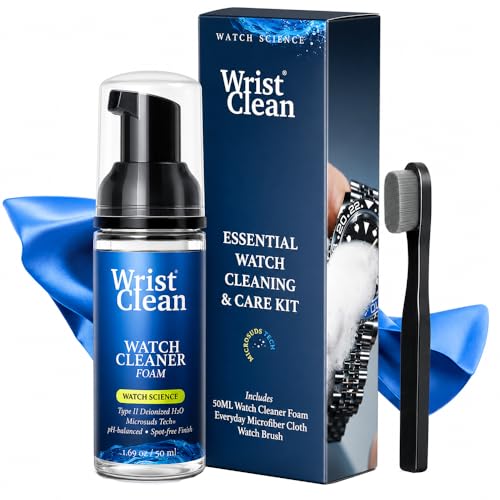 Essential Watch Cleaning Kit | Safe on all Metals & Crystals | (1x) Watch Cleaner Foam 50ML, (1x) Everyday Watch & Jewelry Cleaning Cloth 10"x10", (1x) Watch Cleaning Brush | USA Made (3 piece set)