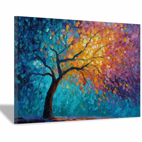 Arbre de vie impression sur toile grand tableau bleu pour déco chambre