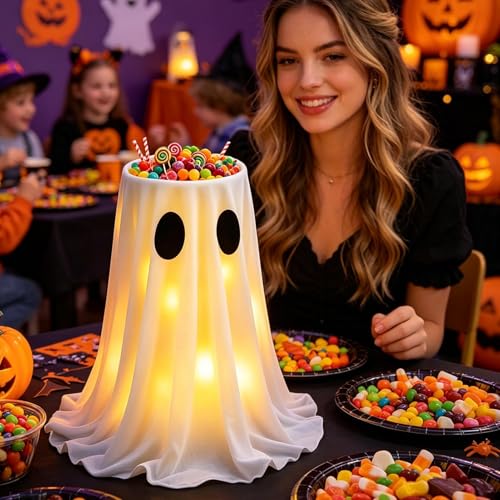 Décoration d'Halloween fantôme avec bol à bonbons lumineux LED pour extérieur et maison - 3