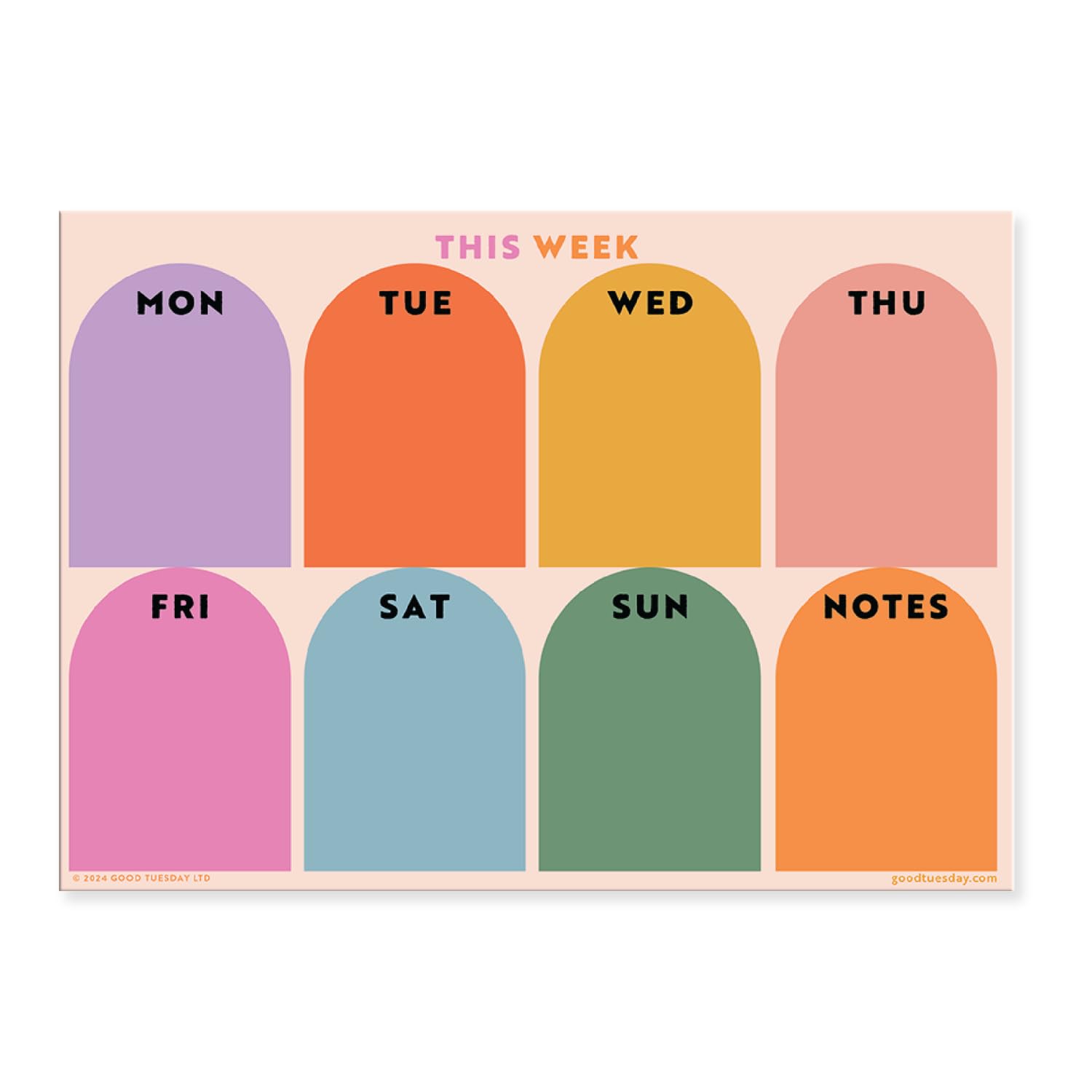 Good Tuesday - A3 Weekly Magnetic Rainbow Arches Planner, Fridge Magnet Planner. Ideal for Meal Plans, Chores & Family Use with an Easy Wipe Laminated Surface, Designed & Made in the UK