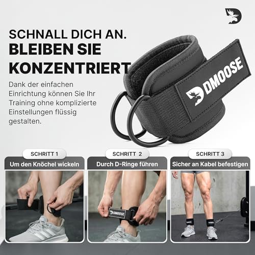 DMoose Fitness Fußschlaufen Kabelzug - Klettverschluss Gepolsterte Gym Ankle Straps fur Beinstrecker und Hüftabduktoren - Fußmanschetten fur Kabelanlage, fussschlaufen fur Frauen & Herren