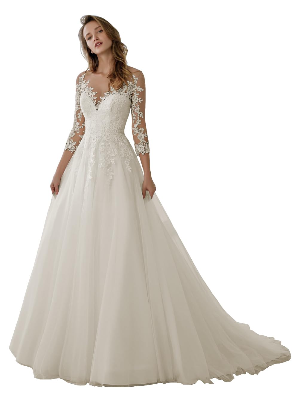 Beach Wedding Dresses for Bride 2025 Long Sleeve Lace Boho Bridal Gowns for Women WDW001
