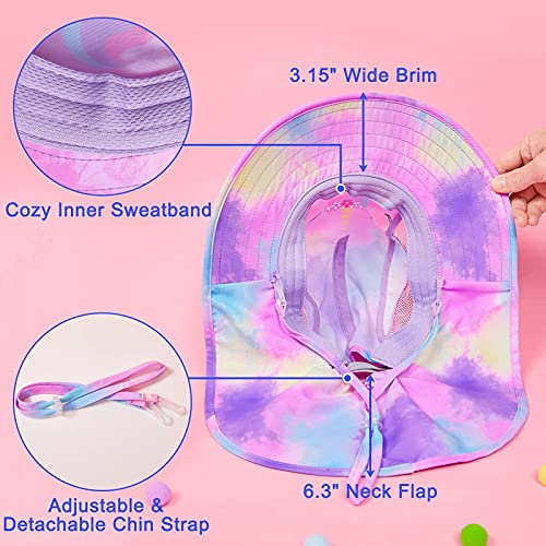 Kids Sun Hat Uv Protection Unicorn Summer Beach Play Hats Wide Brim Neck Flap For Girls 2-9 Years, Purple Aqua Tie Dye #TOP4