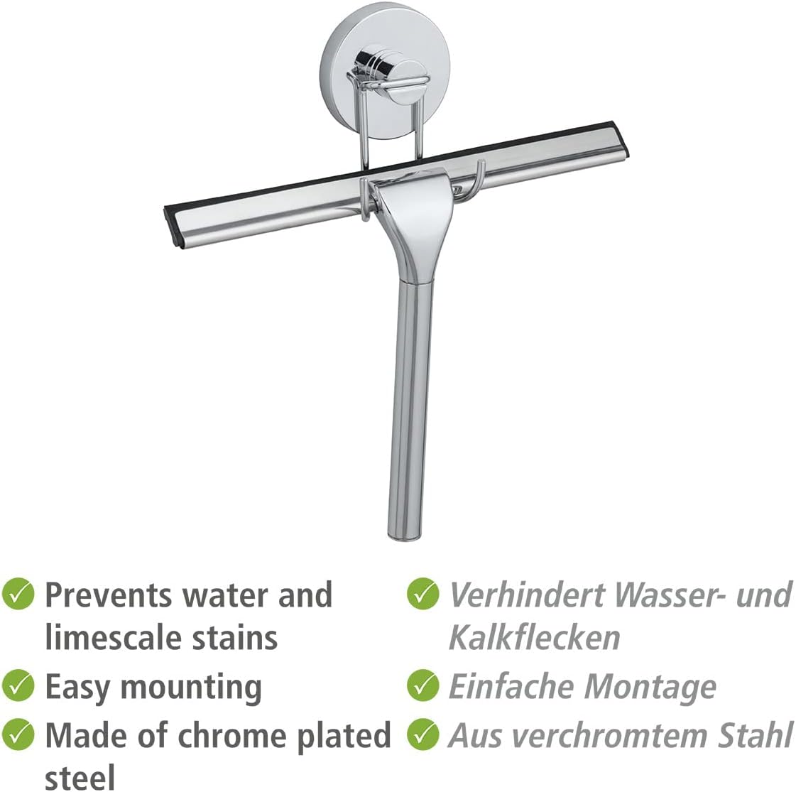 WENKO Squeegee for Shower Glass Door with Holder, Shower Squeegee for Shower Doors, Bathroom Squeegee for Shower, Dimensions 9.8 x 8.5 x 2.4 inch, Chrome