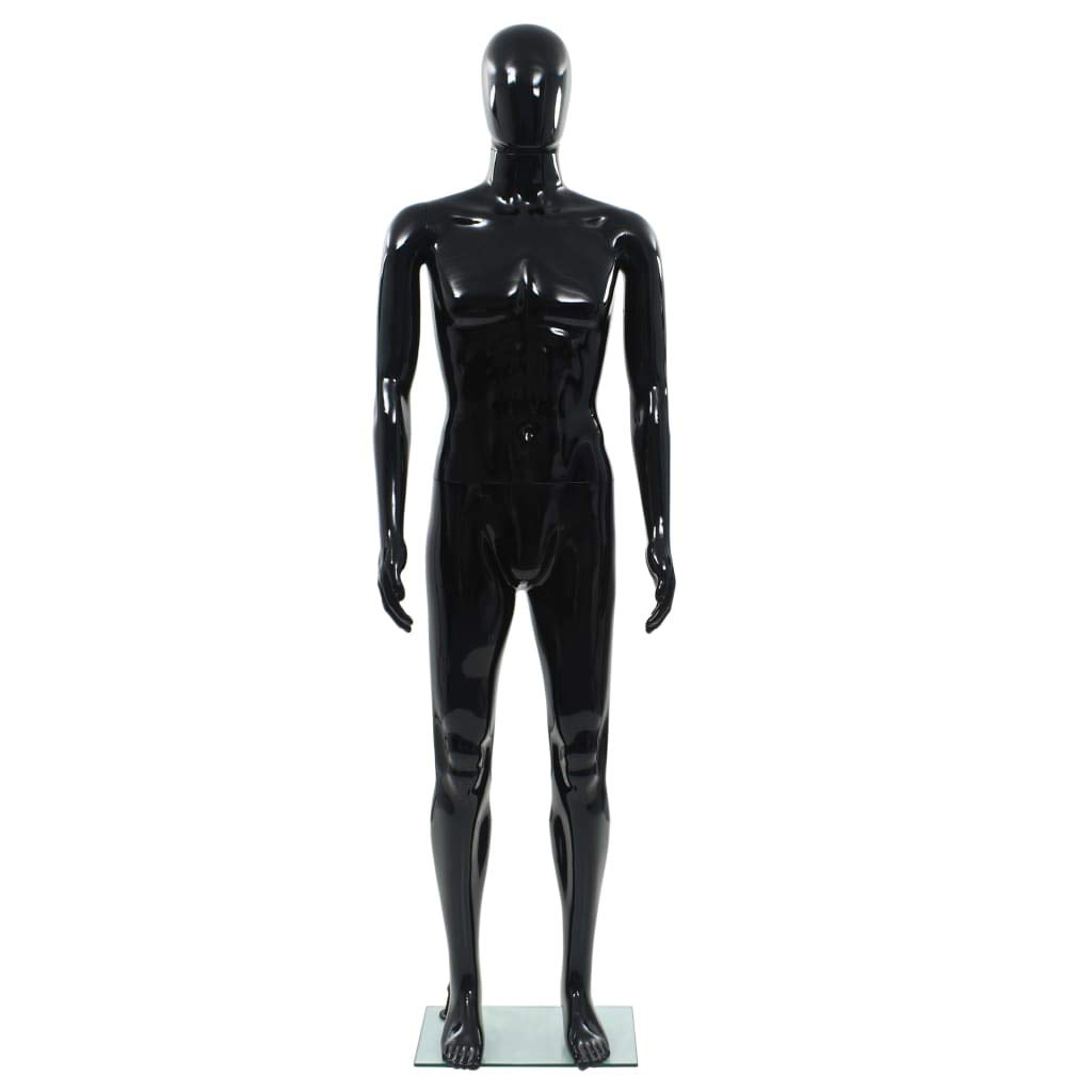 vidaXL Mannequin Homme Corps Complet Base Verre Noir Brillant 185 cm Vitrines