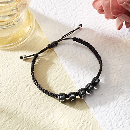 Image of Braided Rope Bracelet Adjustable Jewelry for Family Sisters Mom Grandma BFF | Adjustable black woven rope bracelets with personalized letter engraving.gifts for family, sisters, grandma & best friends