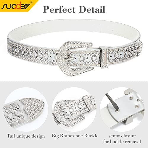 Image of Rhinestone Belt for Men Women SUOSDEY Western Cowboy Cowgirl Bling Studded Leather Belt for Jeans Pants, 06-silver, XL: fits pants size 43 inch-46 inch