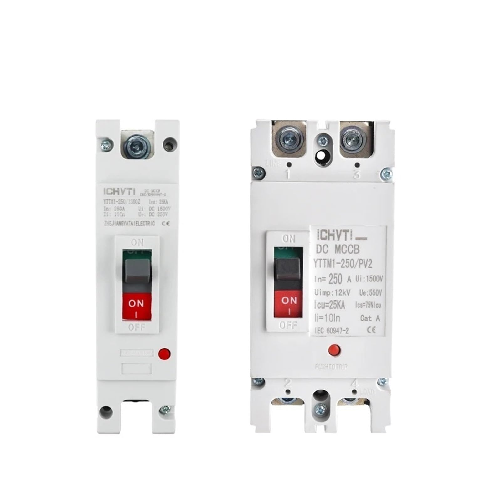 YTTMI-250/PV2 DC MCCB 1P 2P 250 V 550 A 25 kA Wyłącznik z zakrzywionym przełącznikiem C do fotowoltaiki słonecznej (160,1P 250VDC)