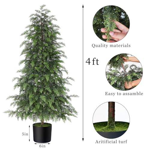 Image of Lifelike Touch Artificial Cedar Christmas Trees for Front Porch (2Set 4FT)