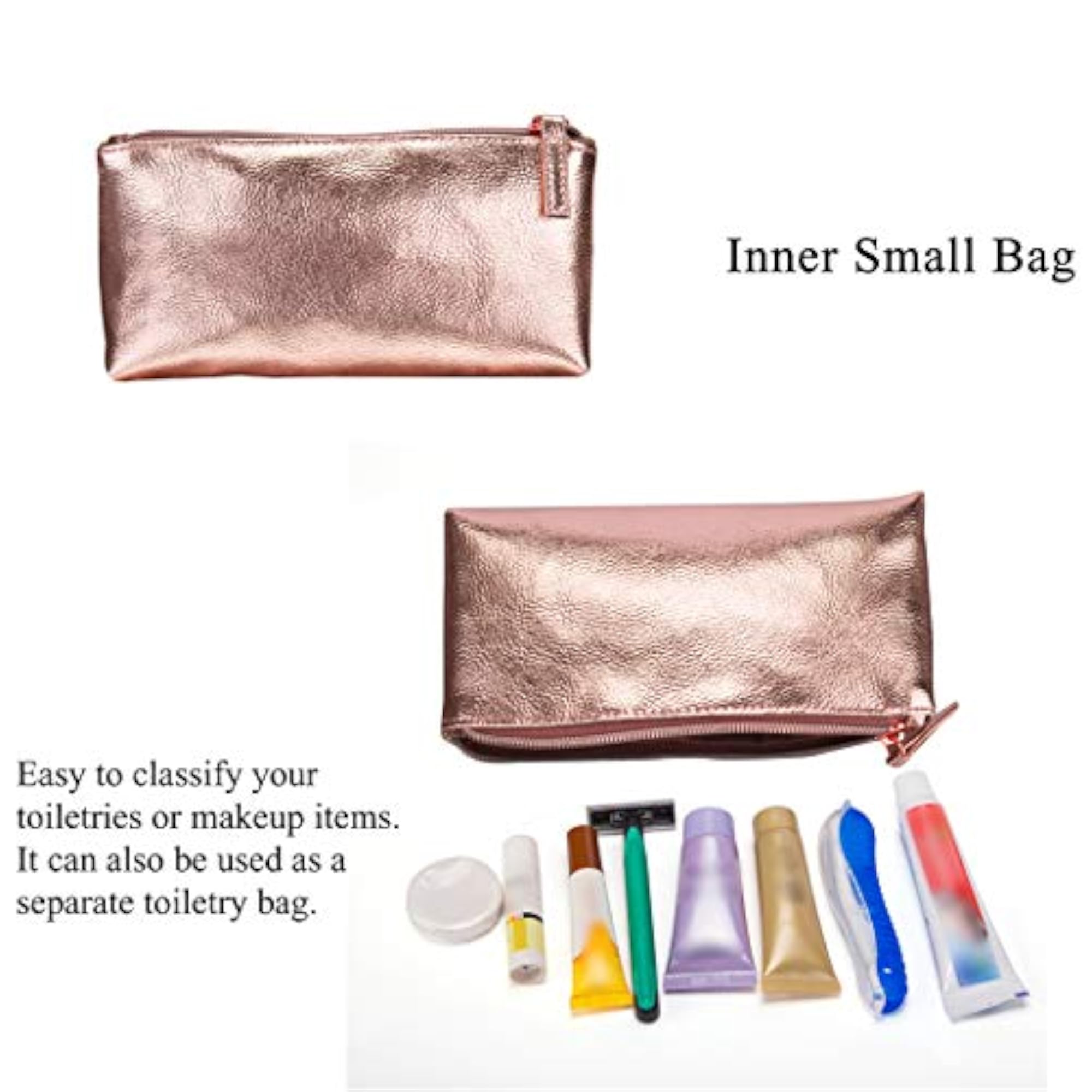 2PCS Women Makeup Bag Zipper Pouch, Fake Leather