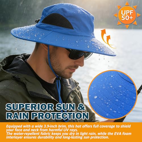 Image of Wide Brim Sun Bucket Hat, Waterproof Boonie Hat for Men & Women | UPF 50+ UV Protection, Adjustable Fit, Chin Strap & Sweatband, Foldable Durable for Fishing Hiking Garden Beach