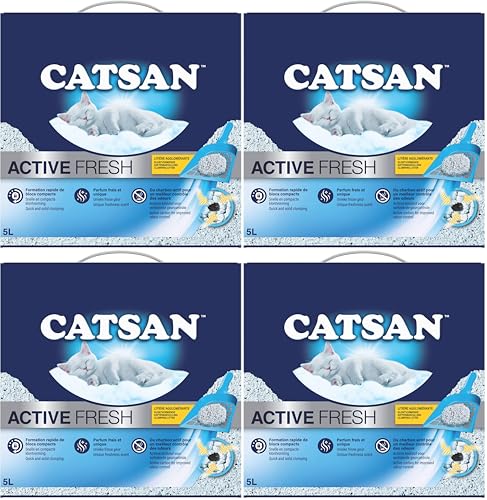 Catsan Active Fresh - Litière Minérale Agglomérante pour Chat 5 L (Lot de 4)