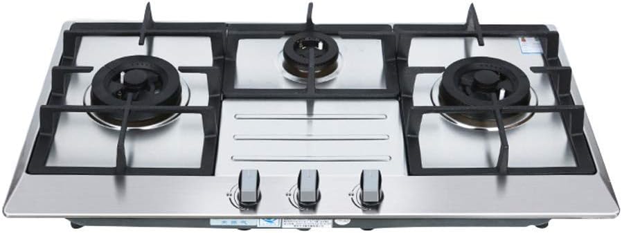 Stainless Steel Three-Hole Gas Stove, Ng/Lpg Convertible Stainless Steel Gas Stove Top With Thermocouple Protection (Liquefied gas) ()