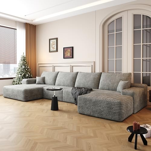 Image of 96 inch Sectional Couches for Living Room Cloud Couch Sofa with L-Shape Upholstered Boneless Couchs Modern Modular Sectional Couch with Chaise
