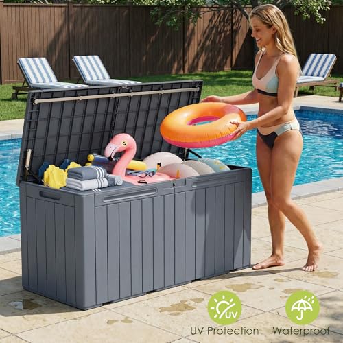Image of Devoko 100 Gallon Outdoor Storage Box, Waterproof Deck Box Lockable (Gray)