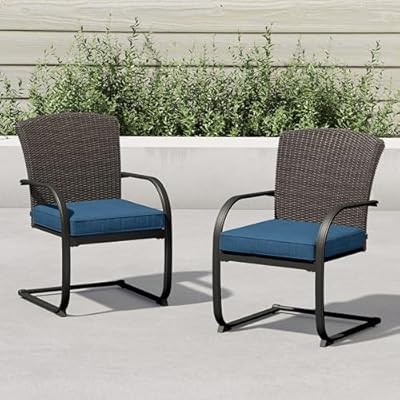 Grand patio 2 Piece Outdoor Wicker Dining Chairs, All-Weather Spring Patio Furniture Dining Chairs Set of 2 with Cushions for Garden Pool Backyard Lawn, Peacock Blue 51cCxTGh PL. SS400