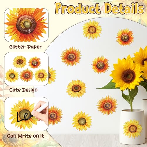 Image of Sunflowers Glitter Cutouts - 100Pcs Summer Flowers Shaped Cut-Outs Spring Paper Die Cut with Glue Points for Summer Holiday Party Baby Shower Home School Classroom Bulletin Border Wall Decorations
