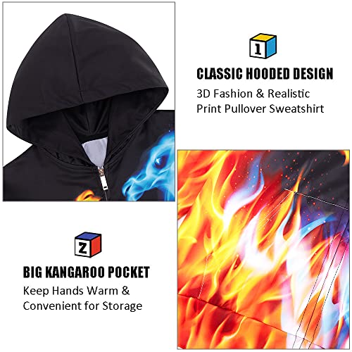 Uideazone Little Boys Sweatshirts Hoodies Size 7 Fashion Long Sleeve Zipper Hooded Hoodie 3D Print Blue Fire Dragon Pullover Jacket With Pockets Autumn Tops Coat For School 6-8 Years #TOP3