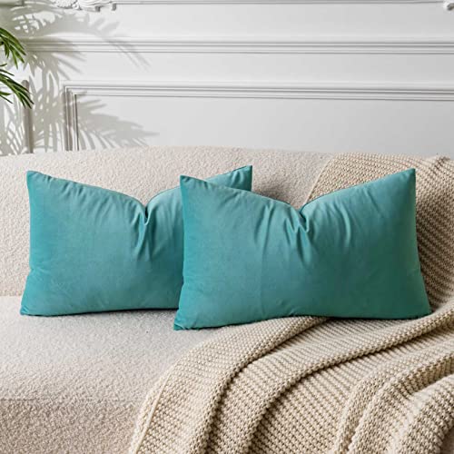 Image of JUSPURBET 16x24 Decorative Velvet Throw Pillow Covers Set of 2,Teal Green | Modern Soft Cushion Covers Cases with Hidden Zipper for Couch Sofa Bed Living Room Bedroom Home Decor