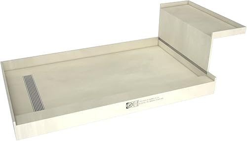 Tile Redi RT3048L-SQPC-RB30-KIT - Sartén y banco de ducha con drenaje izquierdo, base de ducha de un solo bordillo, banco, drenaje de PVC de 2
