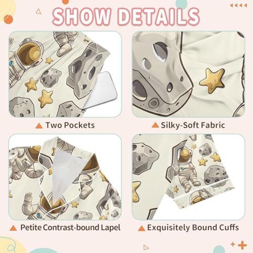 senya Cartoon Astronauts Stars Satin Summer Pajama Sets Silk Short Sleeve Button Down Sleepwear3