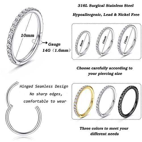 Jstyle 14G Belly Button Ring 316L Surgical Steel Belly Rings Hoop For Women Clear Cz Opal Clicker Hoop Belly Button Rings Gold Silver Small Navel Belly Body Piercing Jewelry 8Mm Silver Tone #TOP3