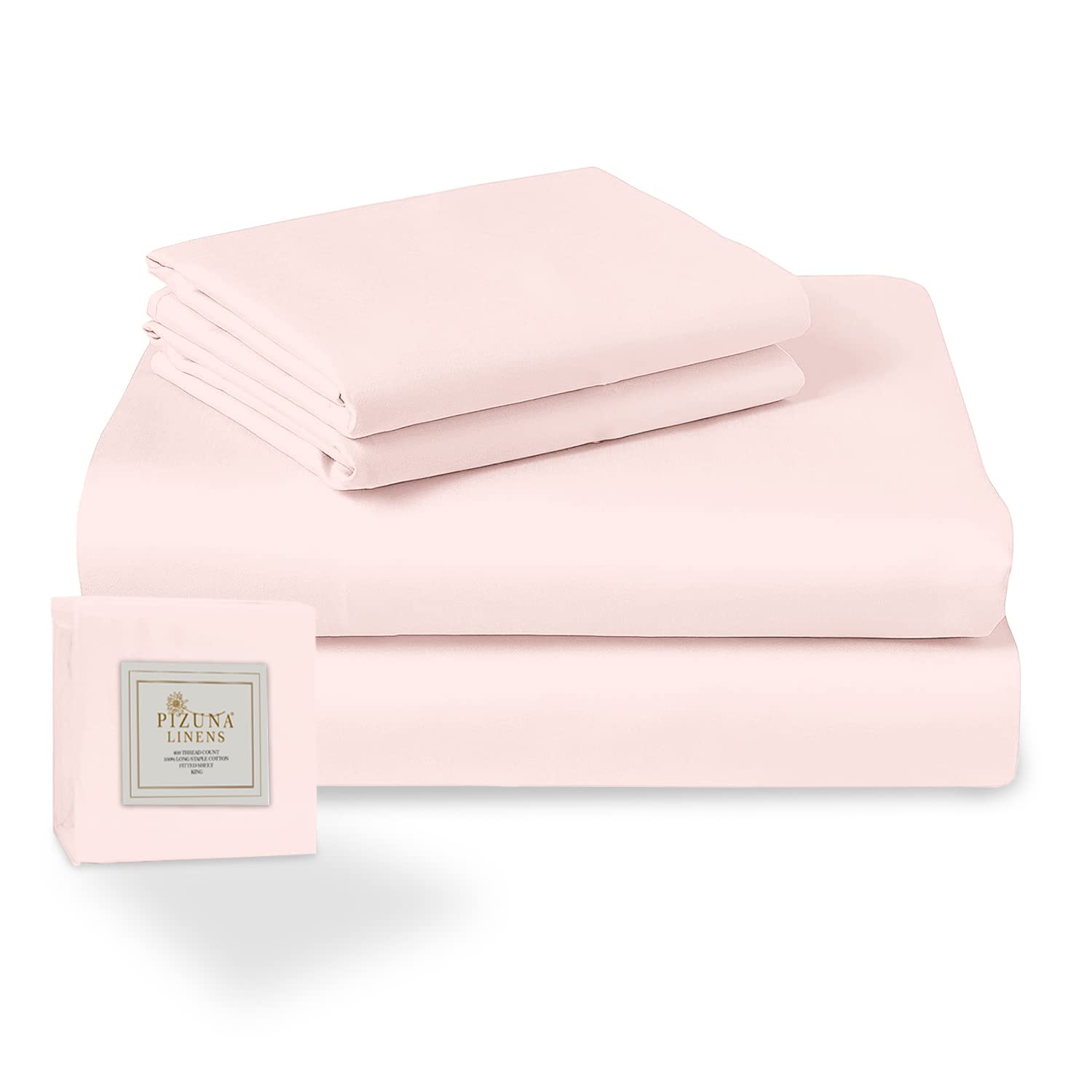 Pizuna Set Lenzuola letto singolo Cotone 90x200 cm Rosa Chiaro, 400 fili con trama Sateen in 100% Cotone a fiocco lungo Completo lenzuola con 1 lenzuolo con angoli, 1 lenzuolo sopra, 1 federa