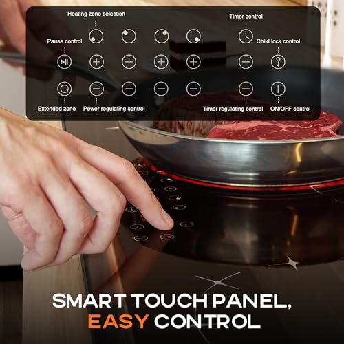 Image of Karinear Electric Cooktop 30 Inch, 5 Burners Radiant Stovetop, Sensor Touch Control, Multi-functional Electric Ceramic Cooktop, Drop-in Install, 8400W 220V(No Plug)