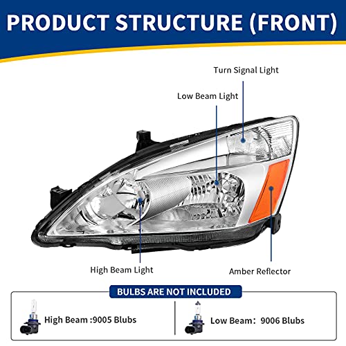 Autosaver88 Headlight Assembly Compatible With 03 04 05 06 07 Accord Oe Headlamp Replacement Chrome Housing Clear Lens #TOP1