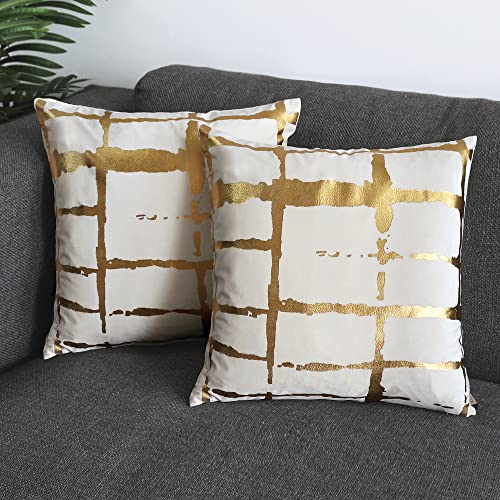 Inspi Decor Cream White And Gold Pillow Covers Super Soft Velvet Geometric Throw Pillow Covers 18X18 Inch – Set Of 2 #TOP1