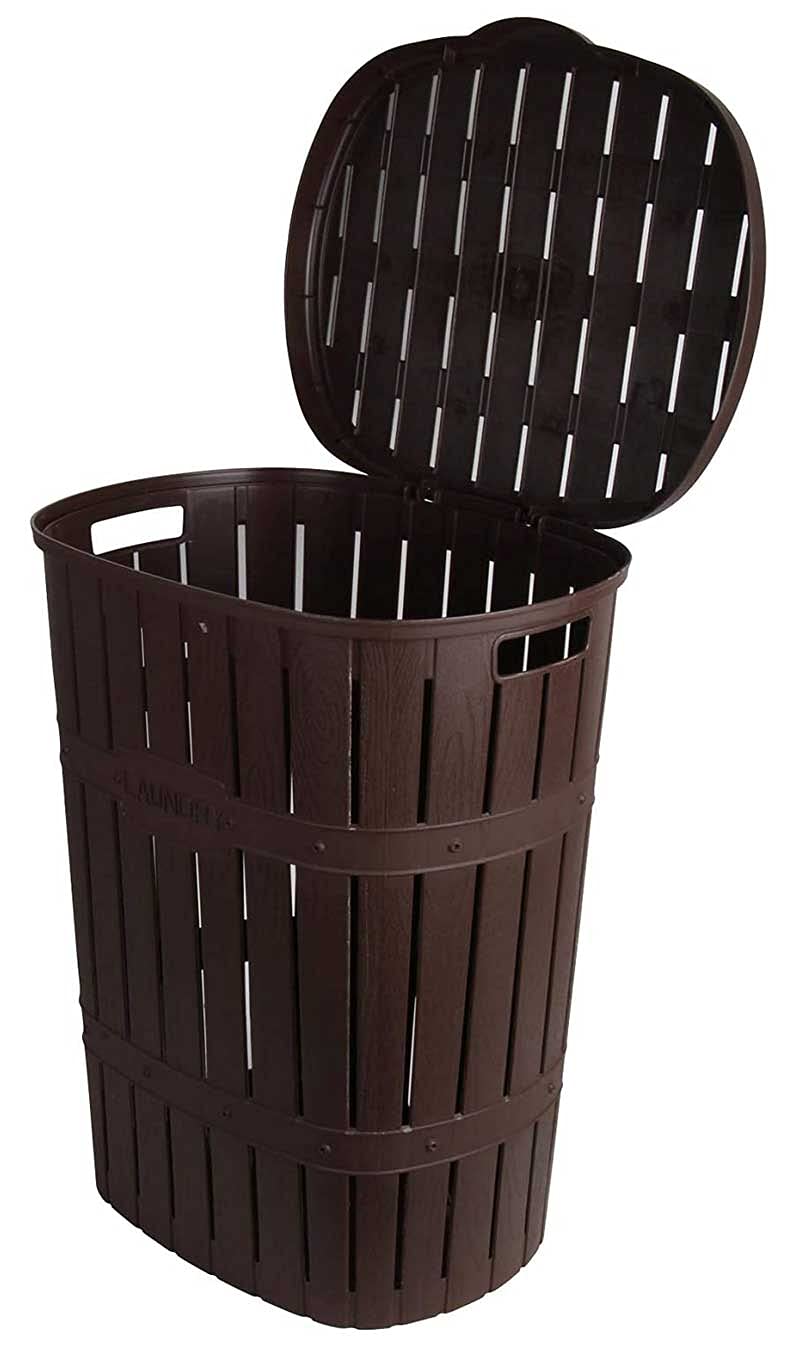 Cesto Ropa Sucia BRINDEK - Madera De Abeto Y Tela Beige, Tapa, Bolsa Extraíble, Plegable, 65L, Ideal Baño O Dormitorio
