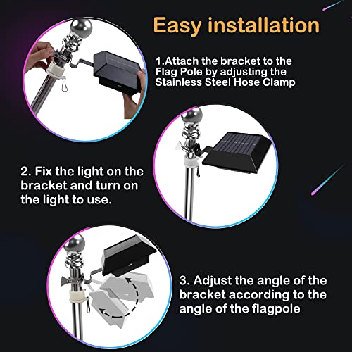 Solar Flag Pole Light, Bright White 6000k Flagpole Light Upgrade Solar Powered for 5ft 6ft Flag Pole, Outdoor Dusk to Dawn Led Solar Lights, Outside House Garden Yard American Flags Decor,Black - Thumbnail 3