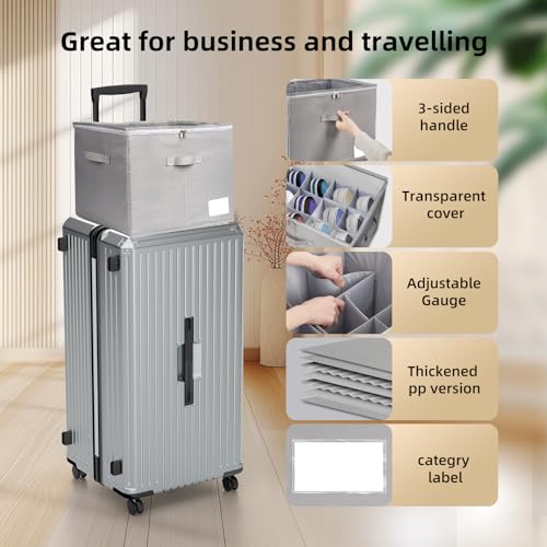 WishJazz-2-Pack-Shoe-Organizer-for-Closet-Adjustable-Dividers-for-Shoe-Storage-Boxes-Large-Shoe-Storage-Bins-with-Clear-Cover-Foldable-Shoe-Holder-for-sandal-organizer-Fits-24-Pairs-Gray WishJazz 2 Pack Shoe Organizer for Closet Adjustable Dividers for Shoe Storage Boxes Large Shoe Storage Bins with Clear Cover Foldable Shoe Holder for sandal organizer Fits 24 Pairs Gray