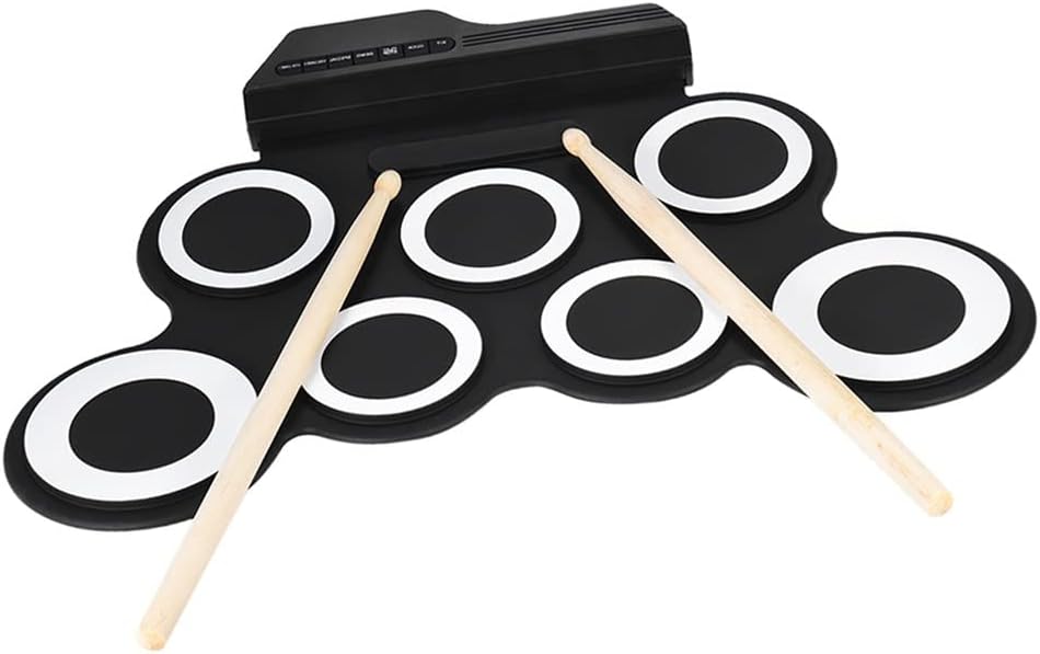Portable Digital Electronic Drum Roll Up Drums Set 7 Silicon Drum Pads USB Powered Drumsticks Foot Pedals (Color : As Shown, Size : One Size)