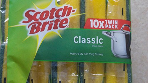 Scotch Brite Classic Sponge Scourer - Heavy Duty & Long Lasting - 10 x Twin Pack - 20 in Total