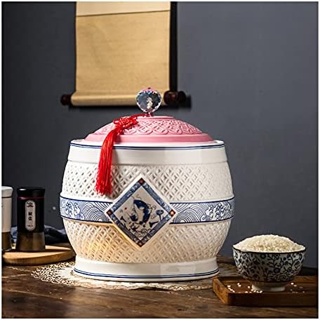 YAYADU-Storage Basket Ceramic Cereal Storage Container Traditional Chinese Porcelain Grain Dispenser For Cereal, Flour, Sugar, Coffee, Rice, Nuts, Snacks, Tea (Color : A, Size : 25x25x20cm(4.5kg))