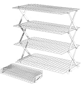 BEWOS 4 Tier Collapsible Cooling Rack - Adjustable Stainless Steel Baking Rack with Leak-Proof Me...