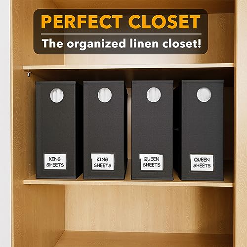 Image of SpaceAid 4 Pack Bed Sheet Organizers and Storage, Foldable Sheet Organizer for Linen Closet, Sheets Set Folder Keeper with Window XL (Queen & King Size) Organizing Bedding Container, Black
