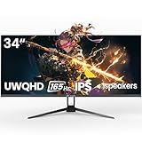 CRUA 34'' Gaming Monitor 165Hz/144Hz, UWQHD 3440x1440P IPS Ultrawide Screen Computer Monitors with Built-in Speakers, Supports FreeSync, 120% sRGB, PIP/PBP, HDMI2.0 & DP1.4, Wall Mount&Tilt Adjustable