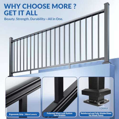 Image of Egadis 36 in. H x 8 ft. W Black Deck Railing Kit with 2 Post, Textured AAMA 2604 Powder-Coat Finish Modular Aluminum Railing System for Outdoor Decks, Porches & Balconies(1 Panel, 2 Post)