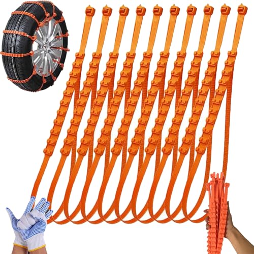 40PCS Zip Tie Snow Chains - Temporary Tire Straps, Universal Reusable Anti-Skid Nylon Tire Chain, Upgrade Adjustable Portable Temporary Tires Straps for Snow Ice Mud (20PCS,ORANGE)