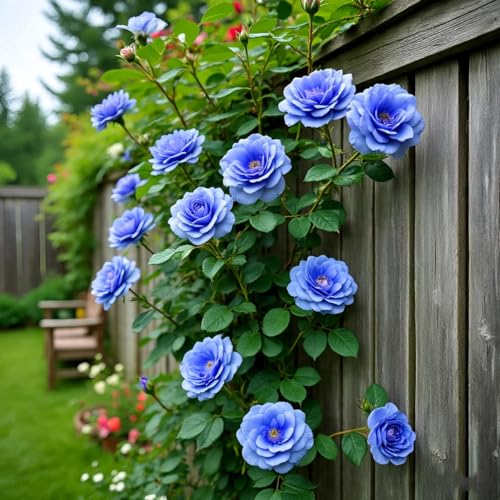 Image of Climbing Rose Hybrid Seeds Pack - Large Flowers- 70 Easy-to-Grow Seeds for Vibrant Blooms, Suitable for All Indian Climates (BLUE)
