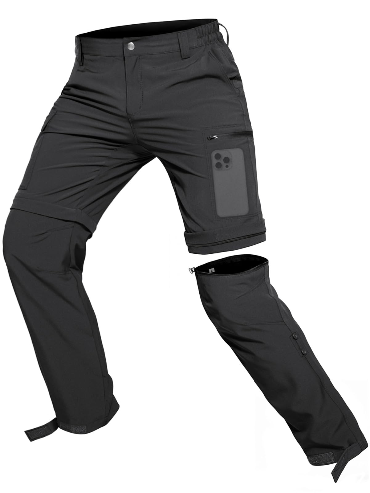 Hiauspor Pantaloni da Escursionismo da Uomo con Zip, Pantaloni da Esterno Leggeri, ad Asciugatura Rapida, Traspiranti per Trekking, Pesca, Campeggio