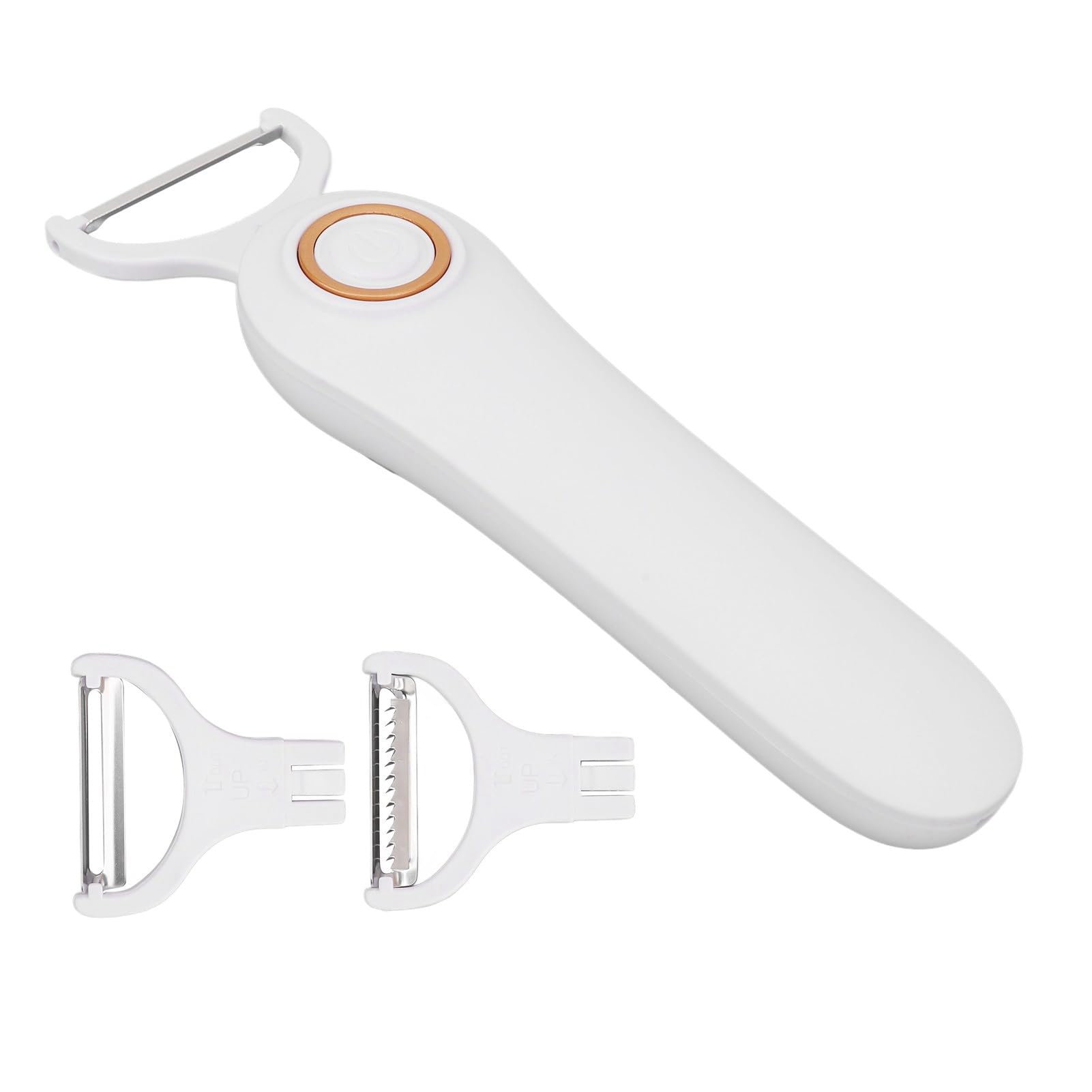 Electric Fruit Peeler, ABS USB Rechargeable Handheld Potato Peeler Dual Chip Practical Electric Potato Peeler Vegetable Peeler with 3 Cutter Heads, for Home Potato