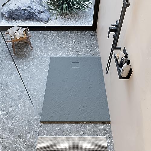 Piatto Doccia 80X140 Cm Grigio Effetto Pietra Rettangolare In Smc Riducibile Samos - 4