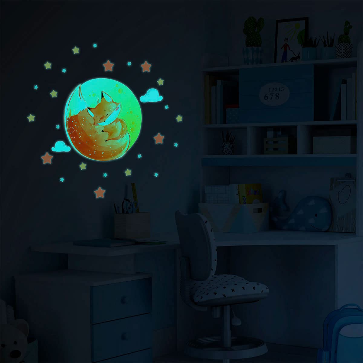 Ambiance Luminous Luminous Naklejka - Dream Fox - Naklejka ścienna Sufitowa Dziecko Fluorescencyjna | H30 x L40 cm + 50 gwiazdek