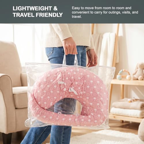 Image of BAYBEE Feeding Pillow for New Born Baby with Foldable Breastfeeding Cover | Feeding Cover for Nursing Mom with Adjustable Velcro & Back Support | Nursing Pillow with Removable & Washable (Dark Pink)